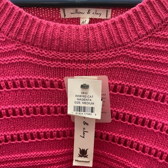 Willow and Clay Sweater. OPEN WEAVE STRIPE SWEATER IN MAGENTA 50% Cotton - Picture 4 of 7